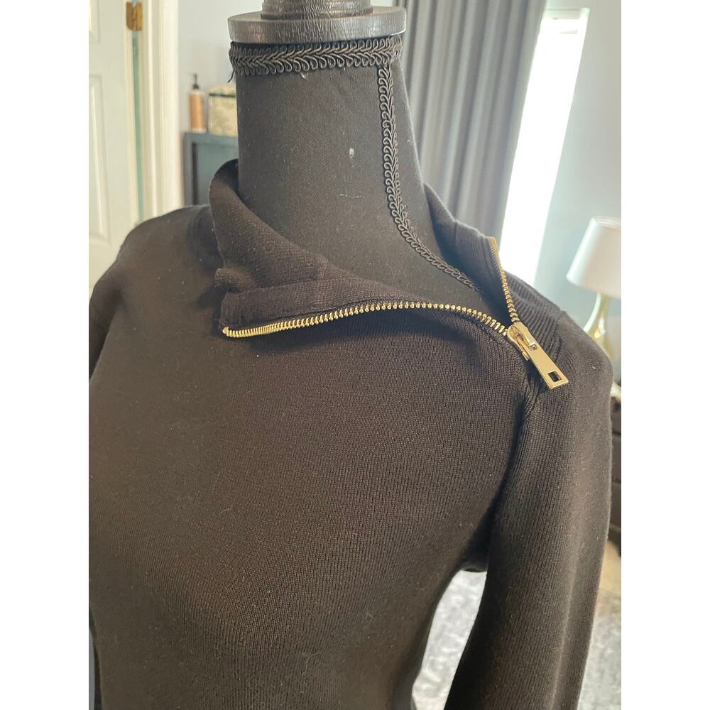 Cable & Gauge Black Knit Tunic Sweater Silver Zip Funnel Neck Longline - Picture 3 of 4
